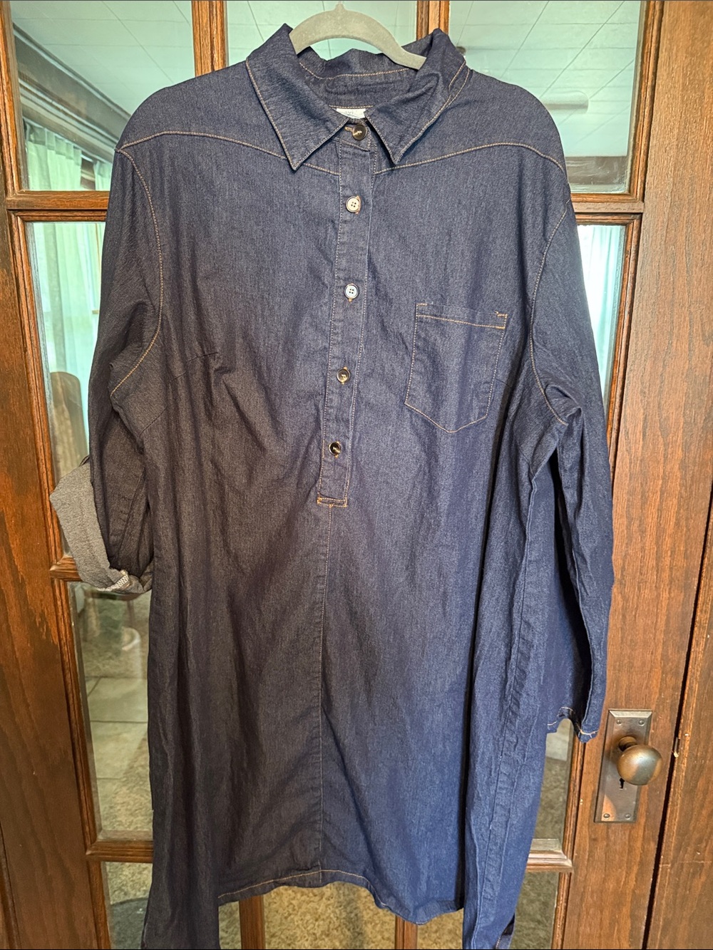 Dark Wash Denim Roll Tab Sleeve Dress 3XL Contrast Stitching Western Festival